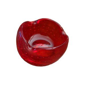 Kreiss Bullicante Art Glass Ashtray Dish Votive Holder Cherry Red Vintage Estate